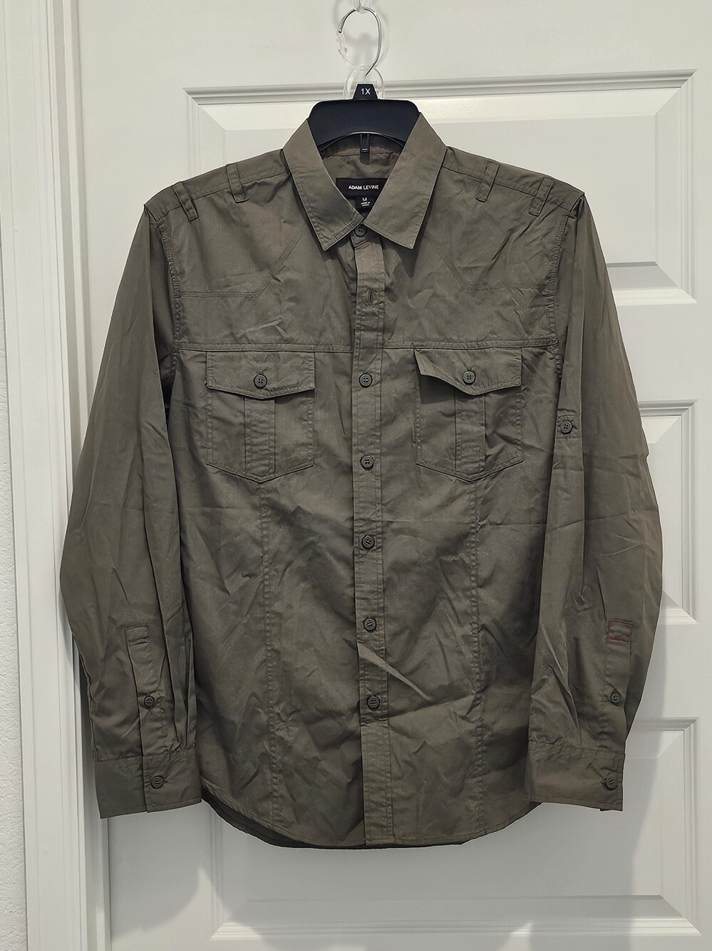 NWT Adam Levine Men’s Military Utility Shirt, Green Roll-Up Sleeve